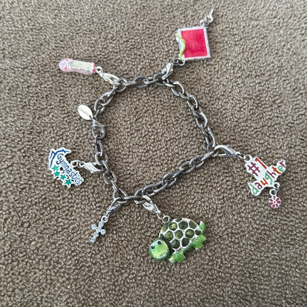 Claire’s Charm Bracelet Silver Tone Gymnastics, Daughter, Ballet, Turtle (TD)